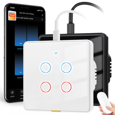 Tuya WiFi-schakelaar Type c Timing Voice App Google Home Smart Home EU Light Touch Wall WIFI RF433 110-240v Alexa Switch