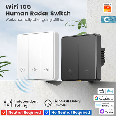 kopen Tuya WiFi Slimme 10G Menselijke Radar Bewegingssensor Schakelaar EU Wandlichtschakelaar Zonder Neutraal APP Afstandsbediening Spraak Timer Alarm Controle voor Smart Home online vervaardiging