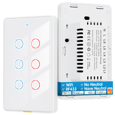 Goede prijs Tuya WiFi Switch Timing 6 Gang Voice App Alexa Google Home Geen neutrale draad WiFi RF433 US Light Switch Smart Home online