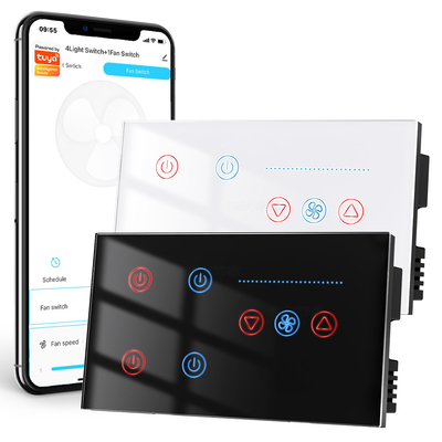 Goede prijs Tuya WiFi Smart Light 4 gang Switch Plafond ventilator snelheidscontrole Timer Voice Power Monitor Ondersteuning Alexa Google Home Tmall Genie 100-240V online